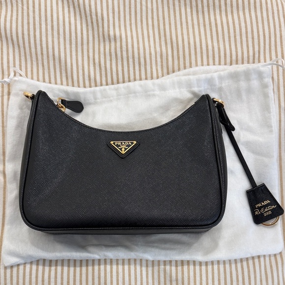 Prada Handbags - Prada Black Saffiano leather Bag Gold Hardware crossbody 2005 re-edition